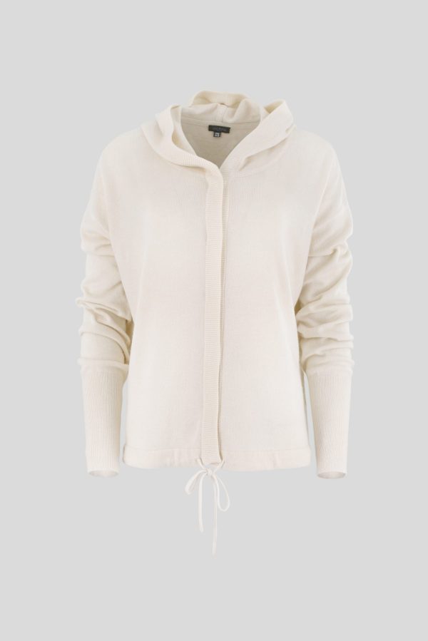 Fleur-cardigan-ivory-colour-front-view - Ochre Knitwear cardigan with hood in ivory colour front view