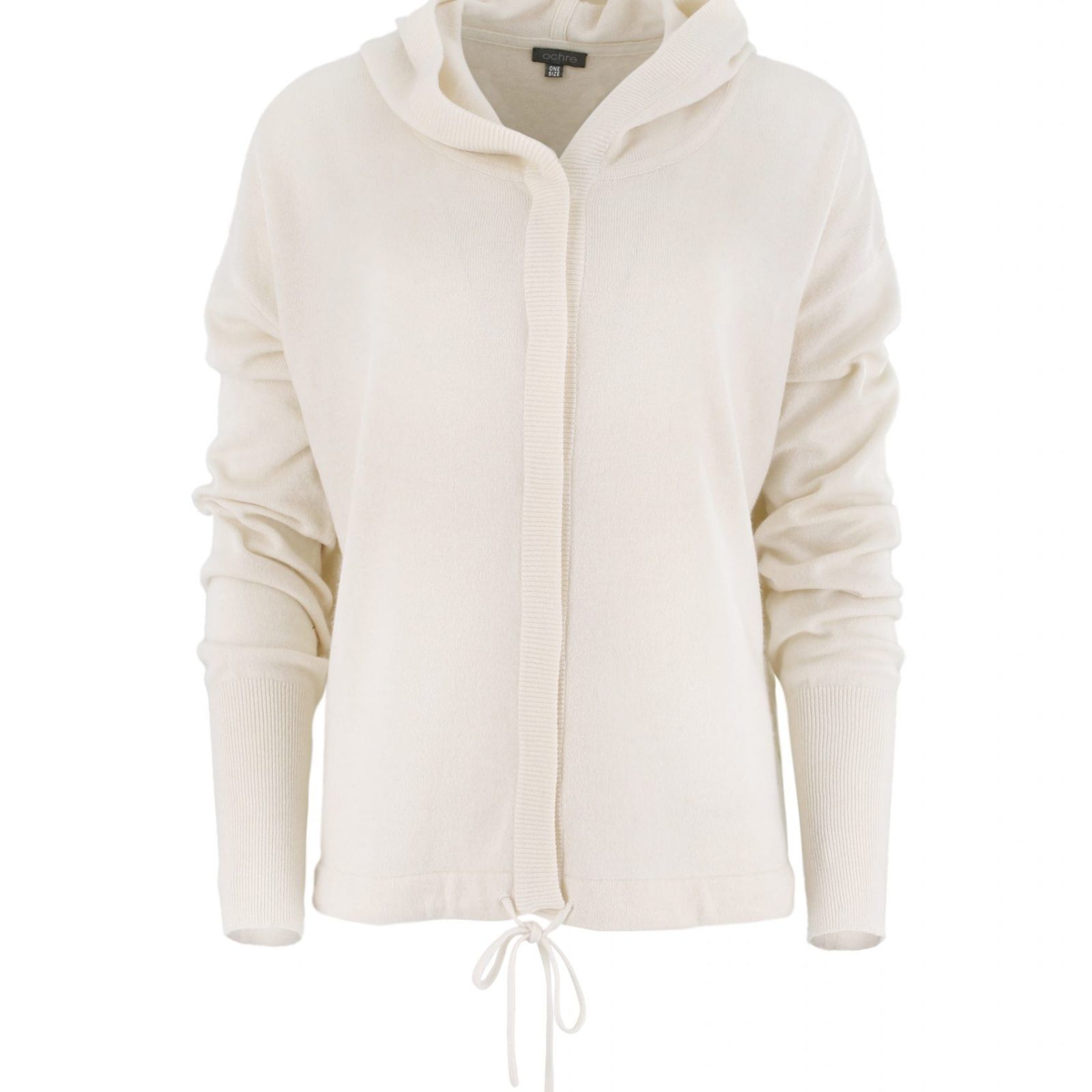 cardigan with hood in ivory colour front view