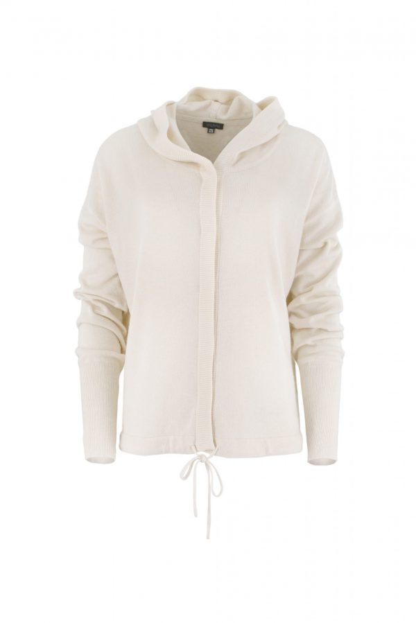 cardigan with hood in ivory colour front view