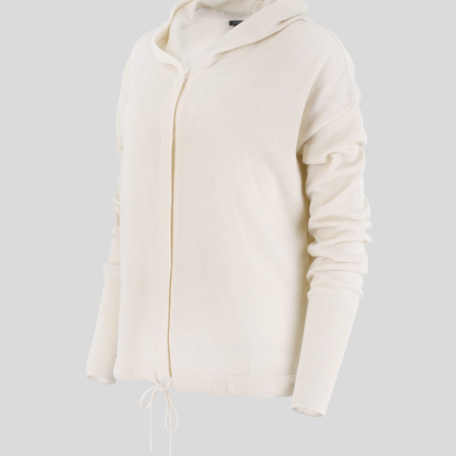 Fleur-cardigan-ivory-colour-side-view - Ochre Knitwear cardigan with hood in ivory colour side view