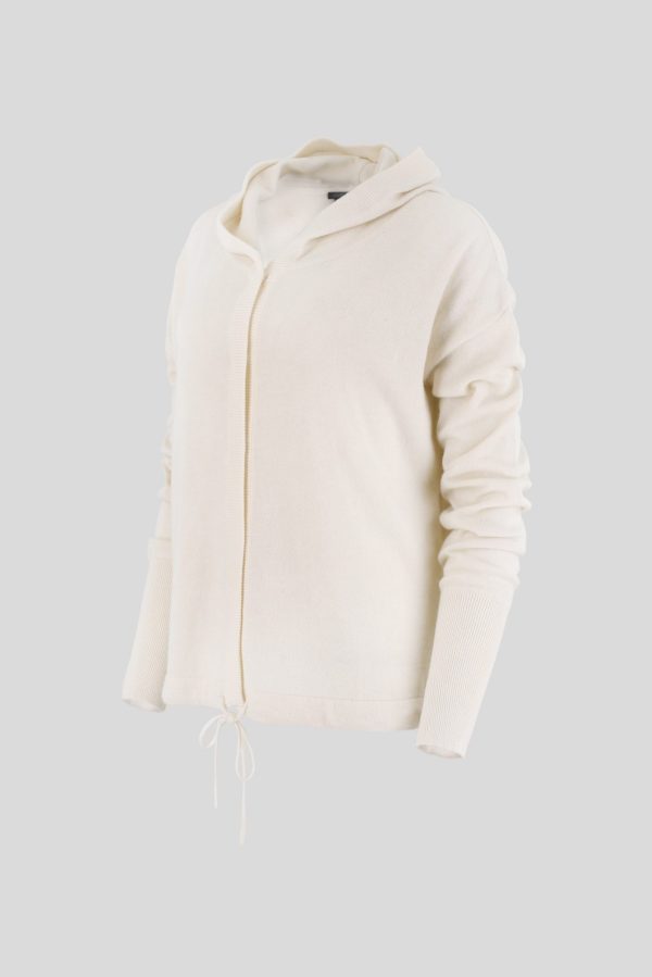 Fleur-cardigan-ivory-colour-side-view - Ochre Knitwear cardigan with hood in ivory colour side view