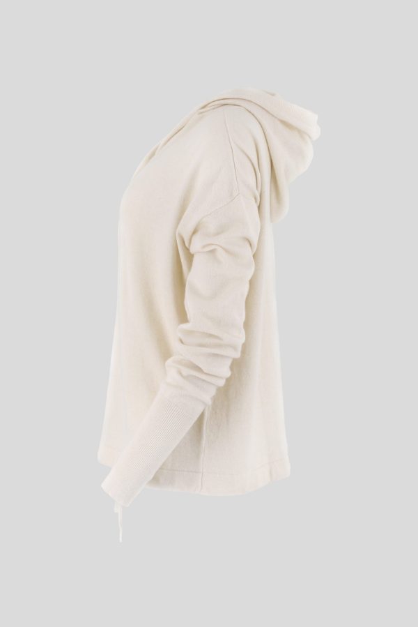 Fleur-cardigan-ivory-colour-profile-view - Ochre Knitwear cardigan with hood in ivory colour profile view