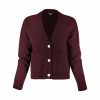 cardigan with buttons and 2 patched pockets in burgundy colour front view