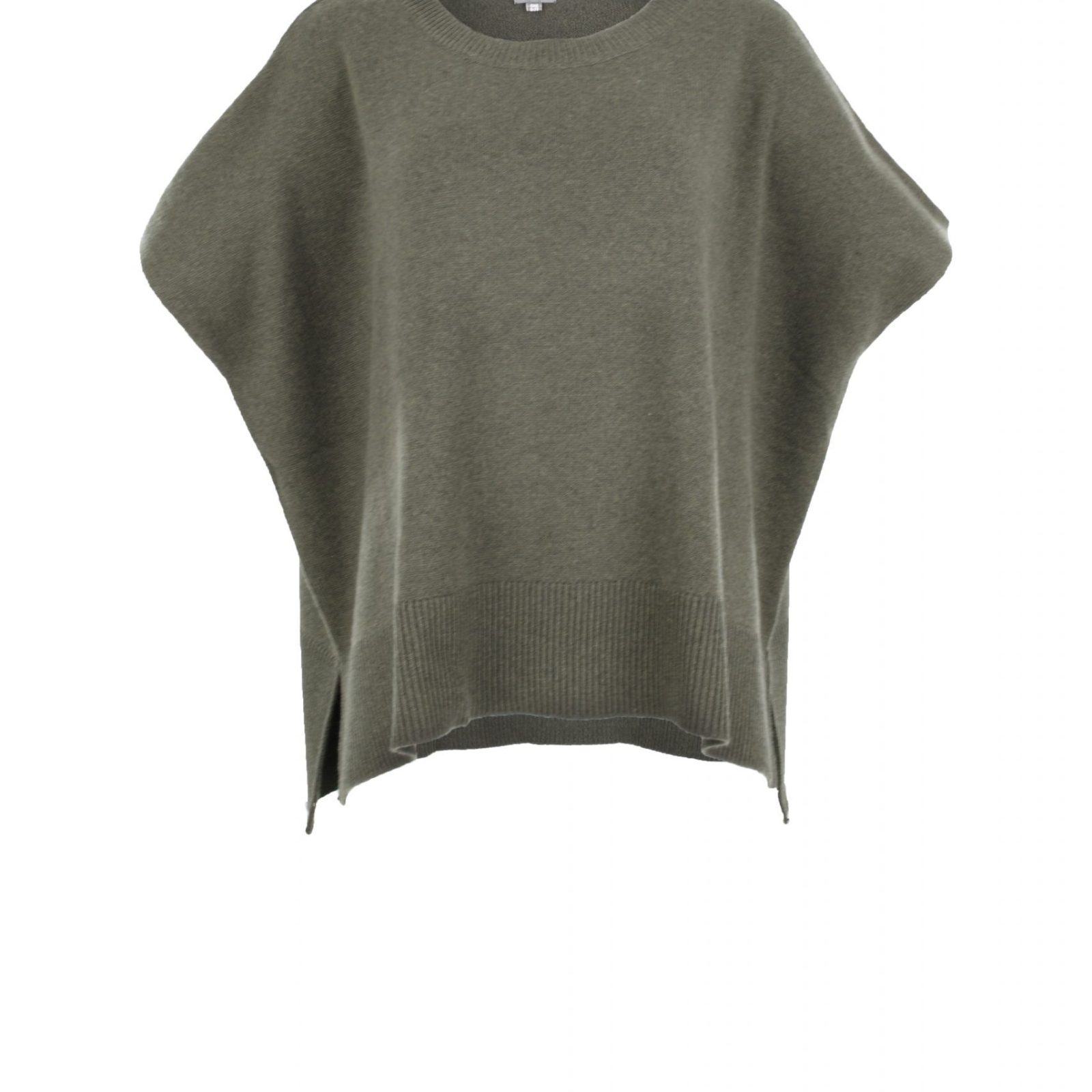 siggy-cashmere-mix-jumper-fir-green-colour-front-view - Ochre Knitwear cashmere mix jumper, sleeveless in fir green colour front view