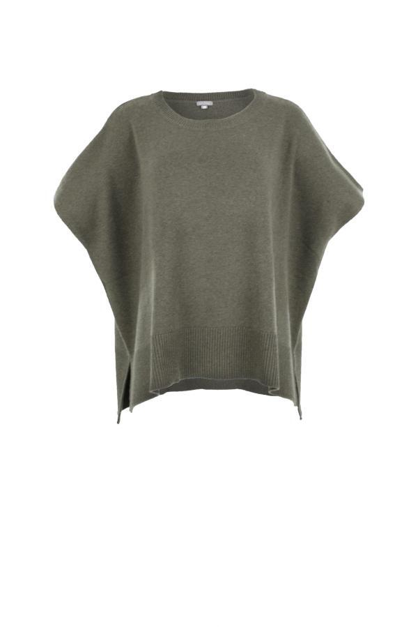 cashmere mix jumper, sleeveless in fir green colour front view
