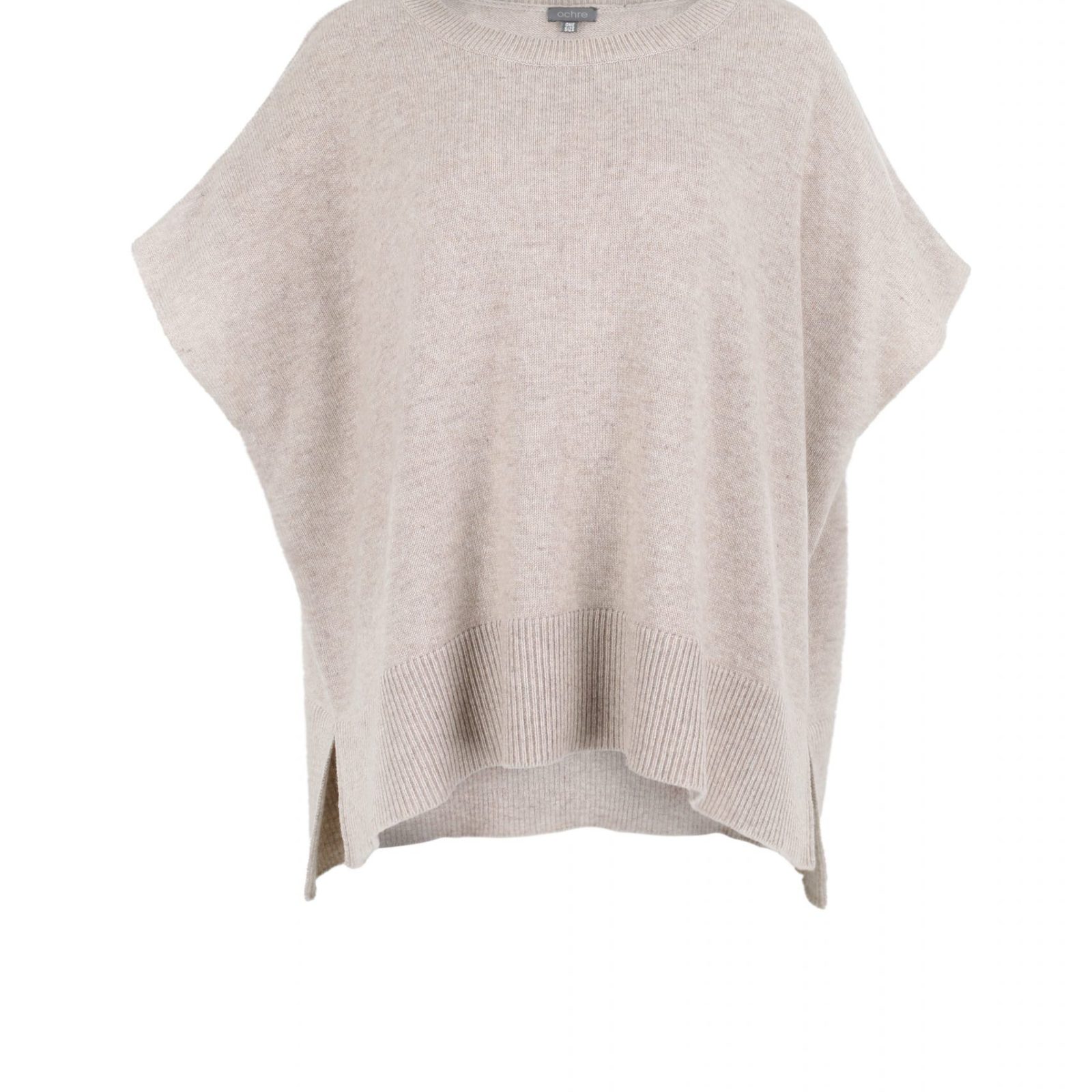 siggy-cashmere-mix-jumper-oatmeal-colour-front-view - Ochre Knitwear cashmere mix jumper, sleeveless in oatmeal colour front view