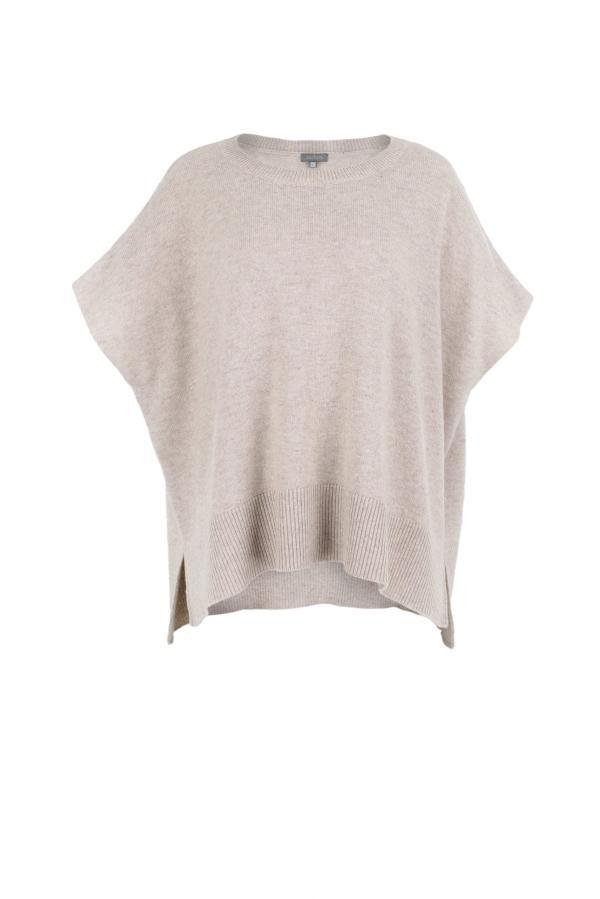 cashmere mix jumper, sleeveless in oatmeal colour front view
