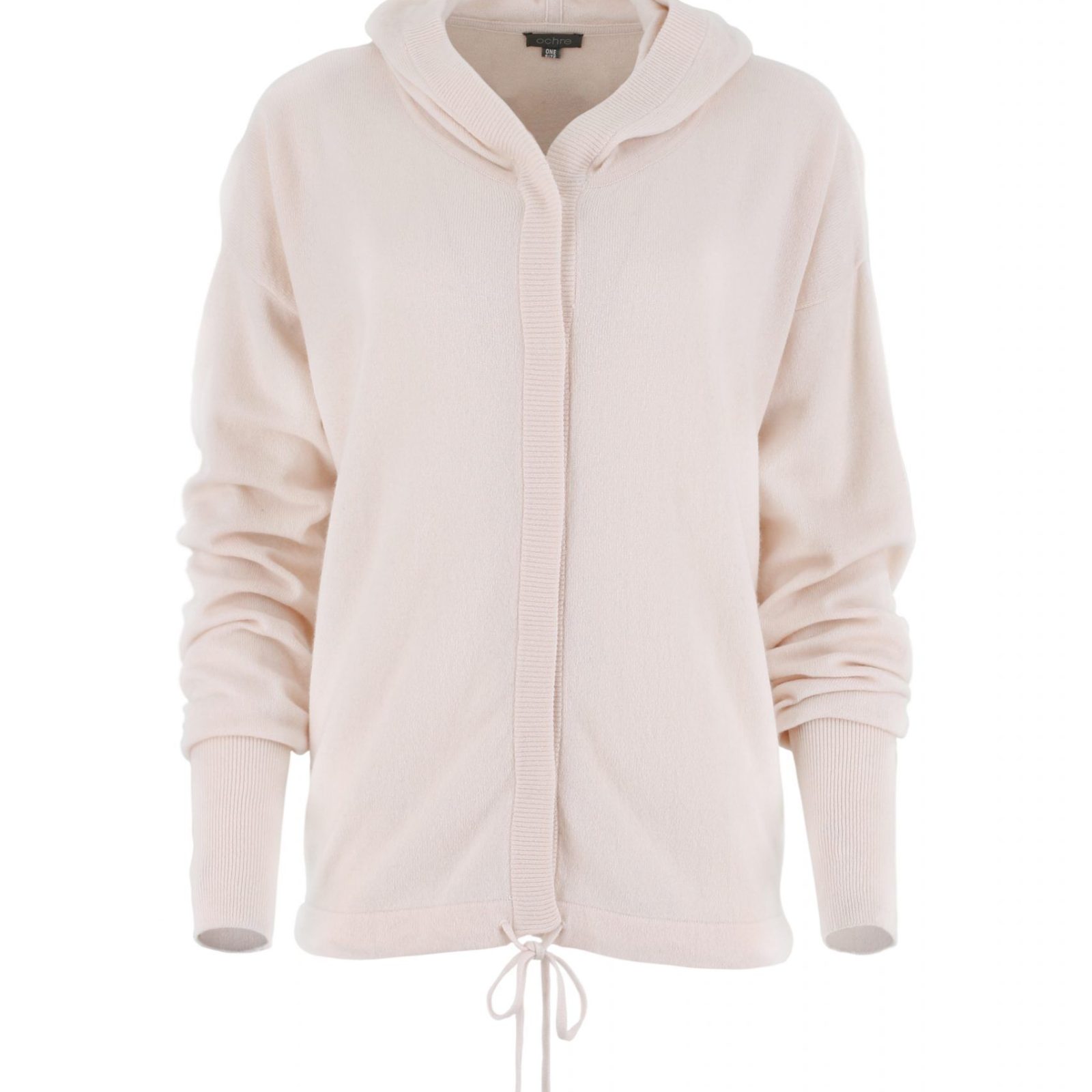 cardigan with hood in pink colour front view