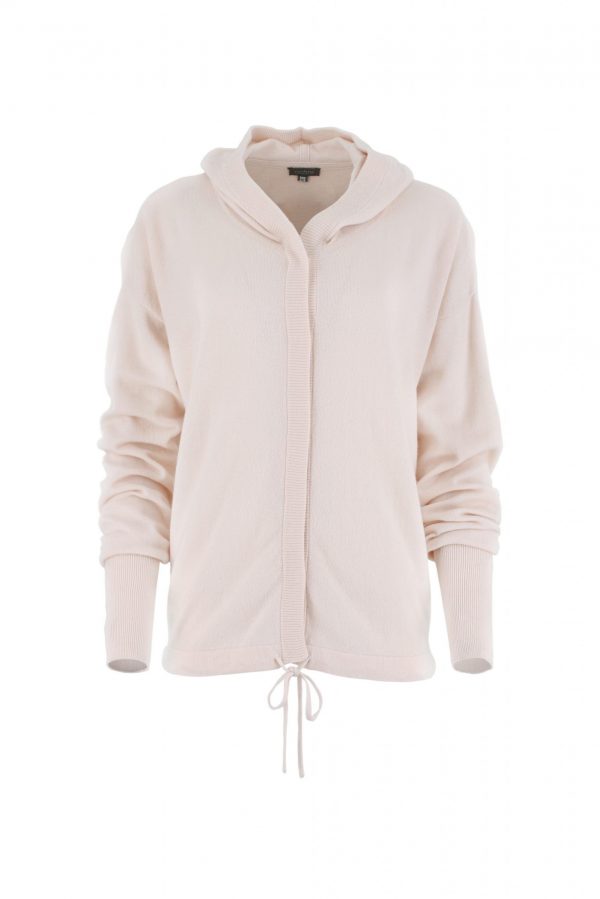 cardigan with hood in pink colour front view