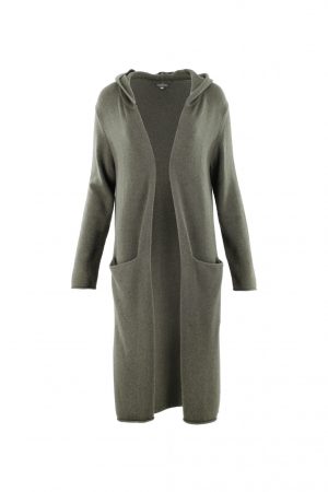long hooded cardigan in green colour front view
