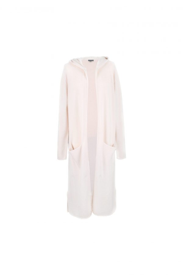 Haven-soft-pink-colour - Ochre Knitwear cashmere cardigan with hood and long sleeves in pink colour