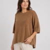 Paris-jumper-almond-colour-model - Ochre Knitwear jumper with short sleeves in almond colour model view