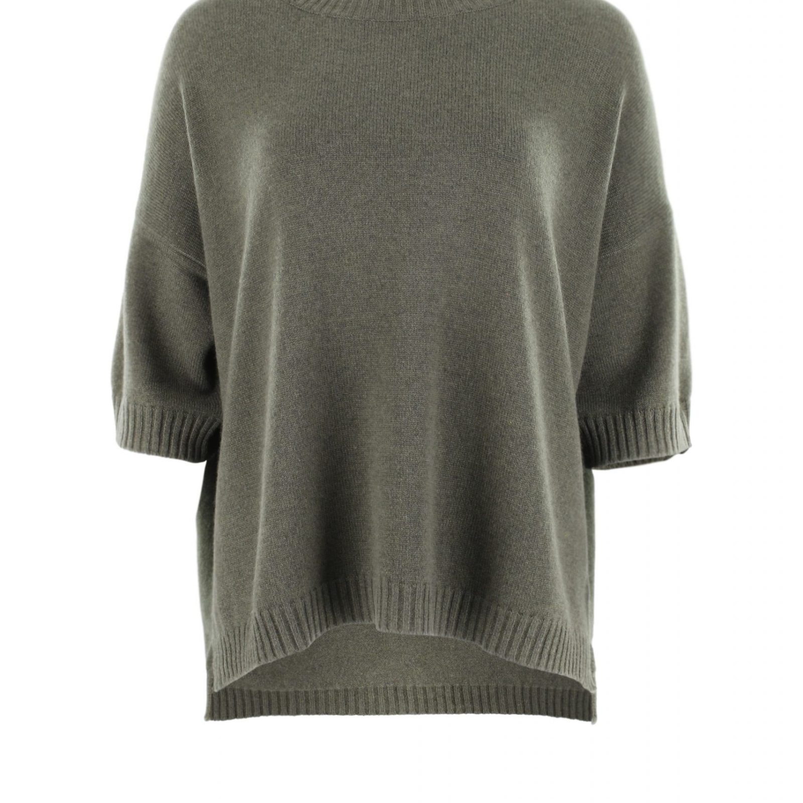 jumper with short sleeves in fir green colour front view
