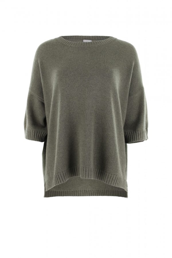 jumper with short sleeves in fir green colour front view