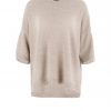 jumper with short sleeves in oatmeal colour front view