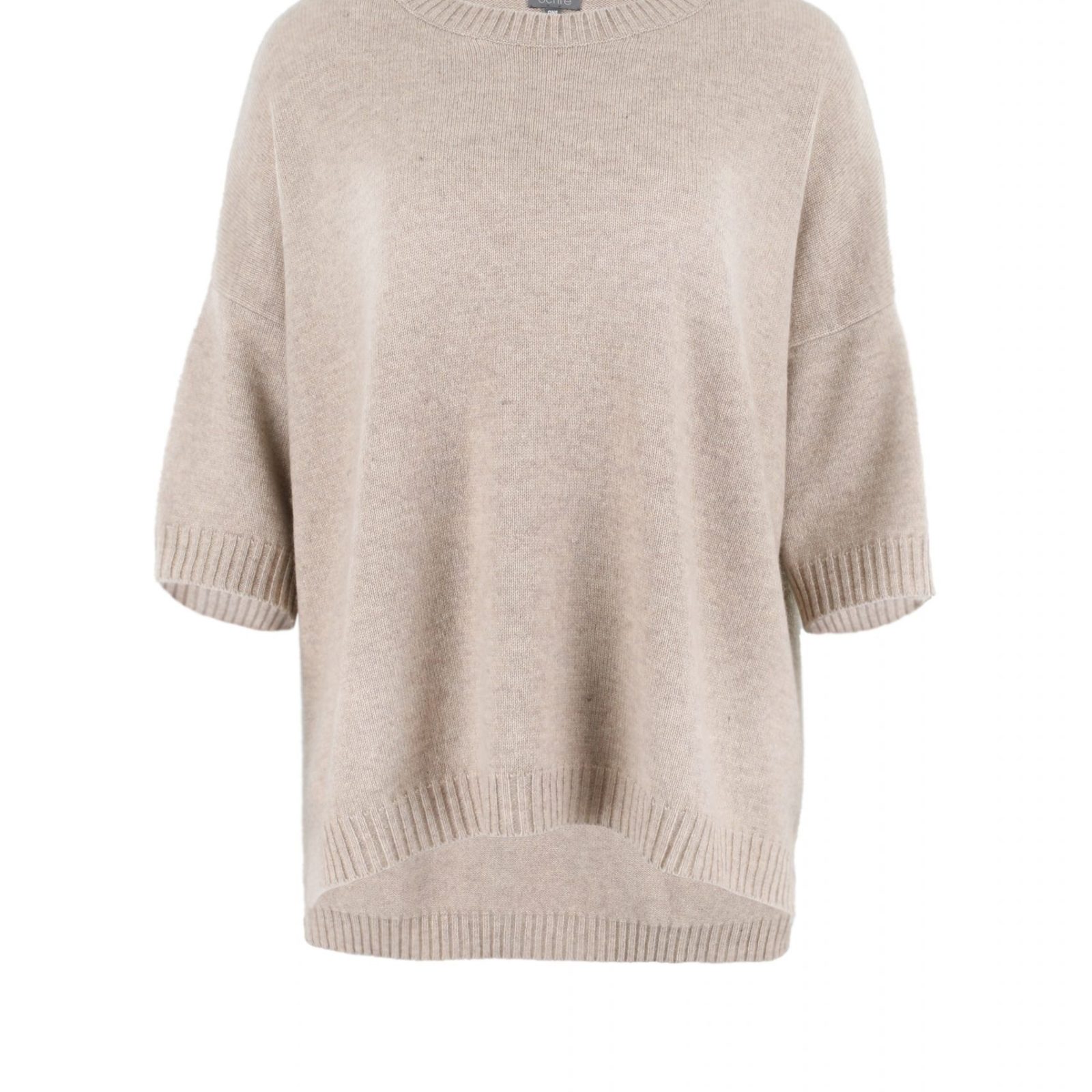 jumper with short sleeves in oatmeal colour front view