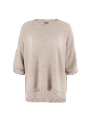 jumper with short sleeves in oatmeal colour front view