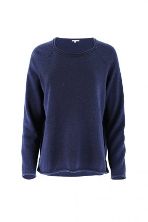 Reese-jumper-navy-colour-front-view - Ochre Knitwear jumper with long sleeves and side slit in navy colour front view