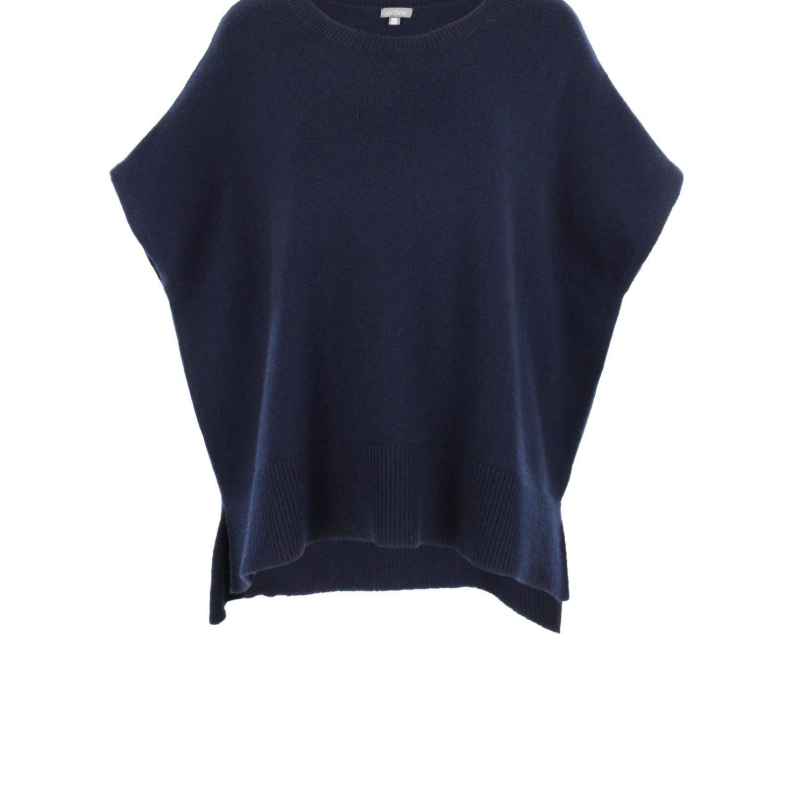 siggy-cashmere-mix-jumper-navy-colour-front - Ochre Knitwear cashmere mix jumper, sleeveless in navy colour front view