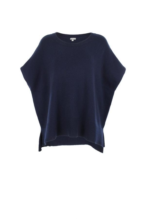 cashmere mix jumper, sleeveless in navy colour front view