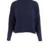 cashmere mix jumper with long sleeves and two pockets in navy colour