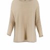 cotton jumper with long sleeves boat neck in camel colour front view