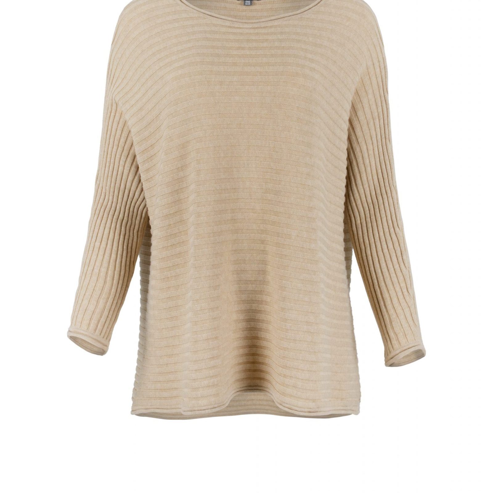 cotton jumper with long sleeves boat neck in camel colour front view