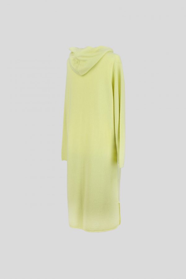 cashmere cardigan with hoodie and long sleeves in lime colour back view