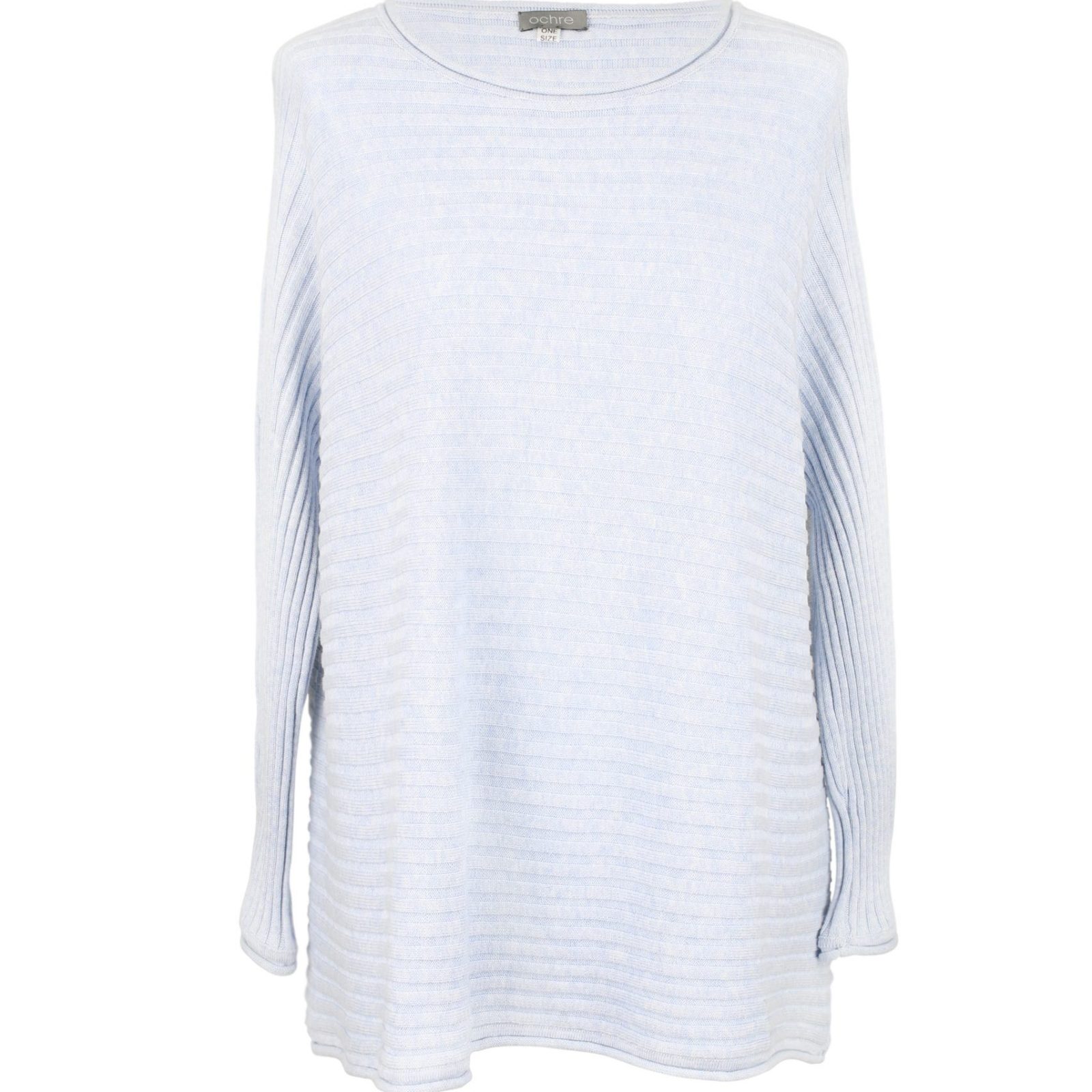 cotton jumper with long sleeves and round neck in pearl blue colour front