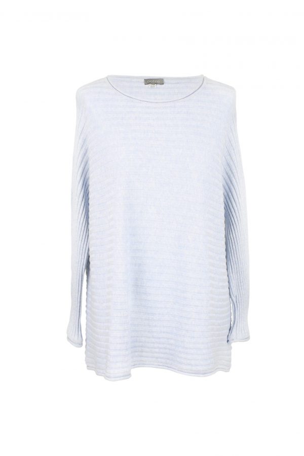 cotton jumper with long sleeves and round neck in pearl blue colour front
