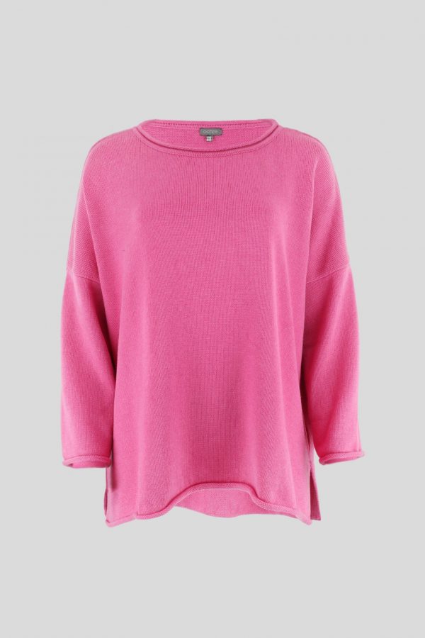 cotton jumper front view in bubble gum, pink colour