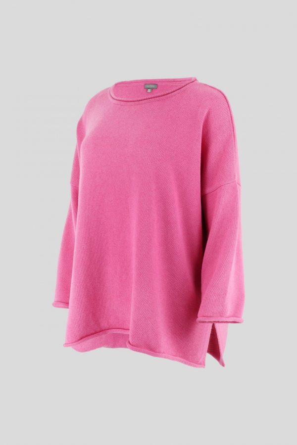 cotton jumper side view in bubble gum, pink colour