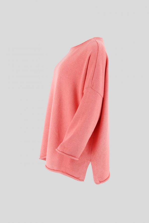 cotton jumper profile view in flamingo colour