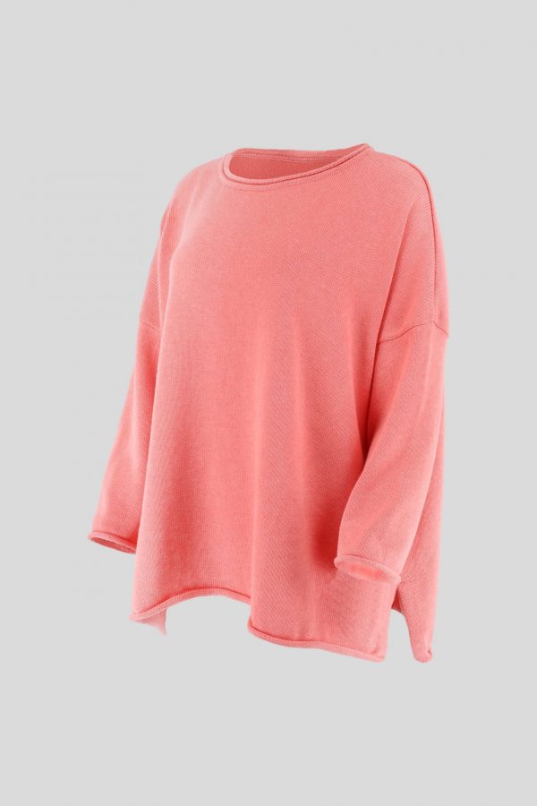 cotton jumper side view in flamingo colour