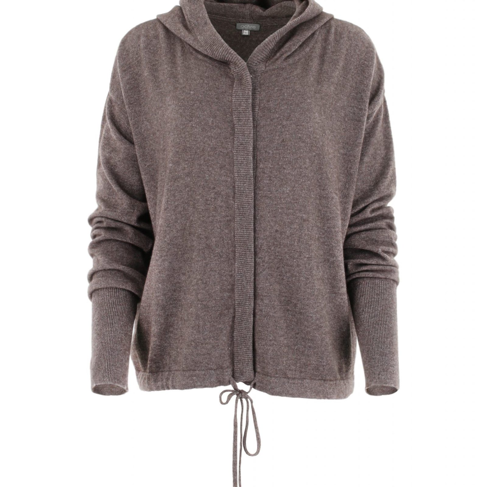 cardigan with hood in otter colour front view