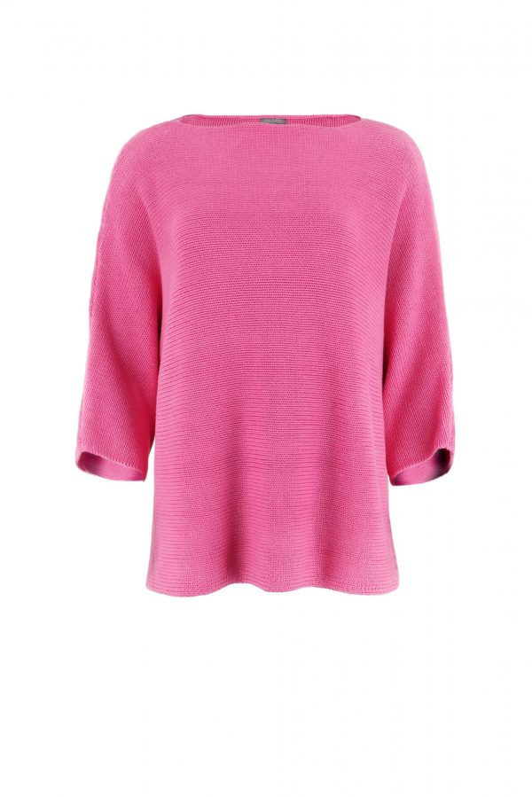 ivy-organic-cotton-jumper-bubble-gum-front - Ochre Knitwear organic cotton jumper in bubble gum colour front view