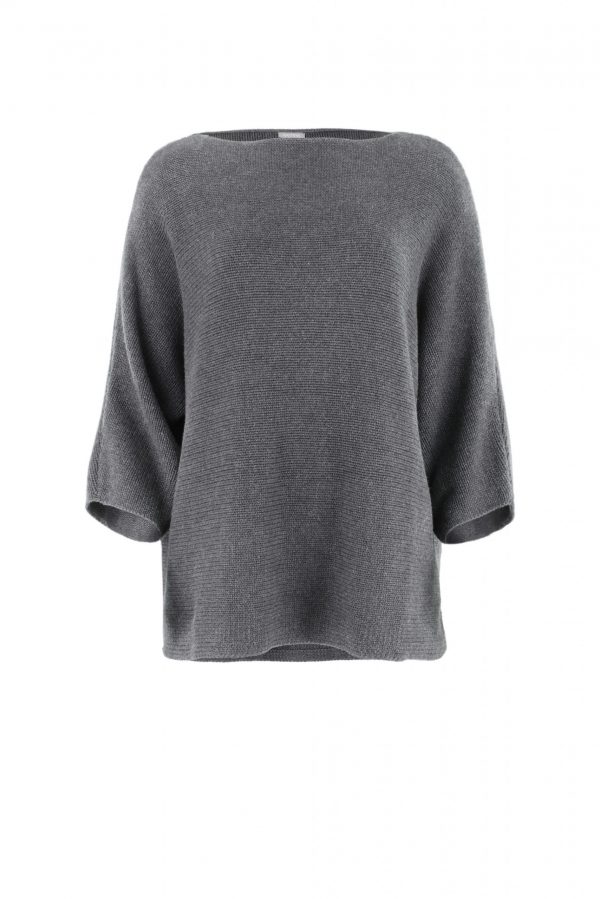 Ivy-organic-cotton-jumper-graphite-colour-front-view - Ochre Knitwear organic cotton jumper in graphite colour front view