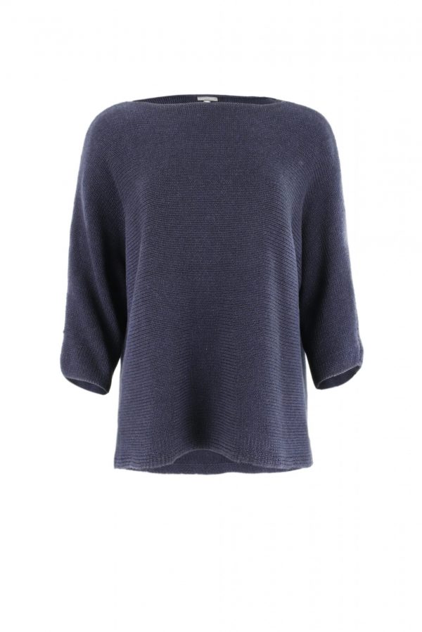 Ivy-organic-cotton-jumper-navy-colour-front-view - Ochre Knitwear organic cotton jumper in navy colour front view
