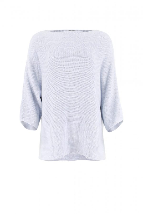 Ivy-organic-cotton-jumper-pearl-blue-colour-front-view - Ochre Knitwear organic cotton jumper in pearl blue colour front view