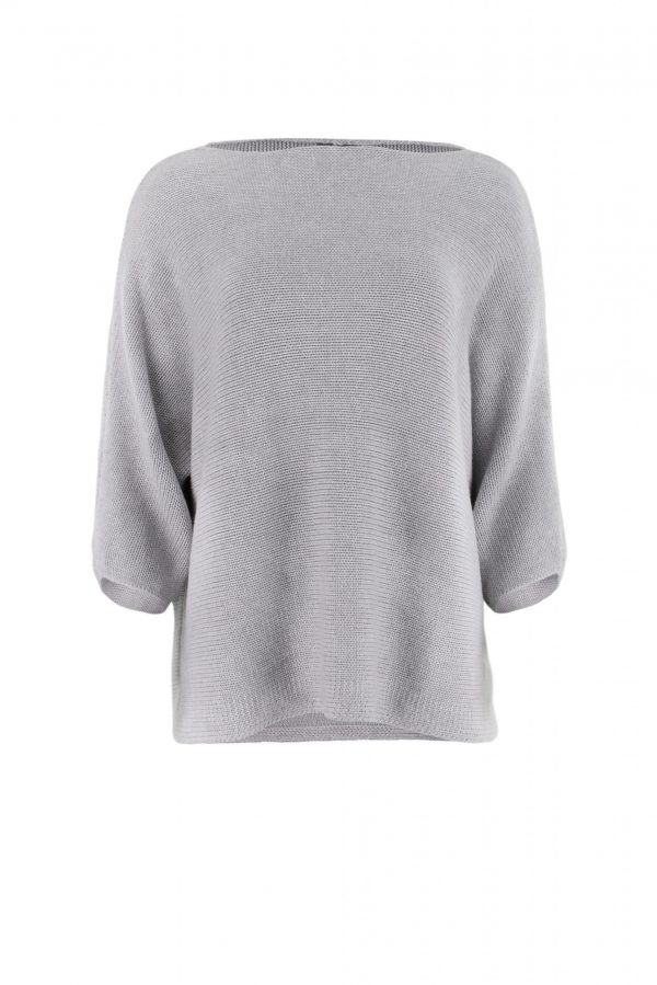 Ivy-organic-cotton-jumper-silver-colour-front-view - Ochre Knitwear organic cotton jumper in grey colour front view