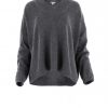 v neck sweater with long sleeves in graphite colour front view