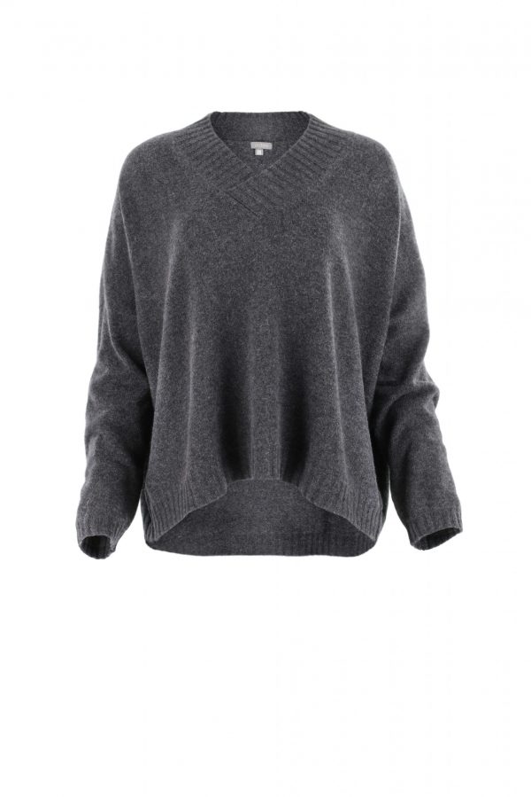 v neck sweater with long sleeves in graphite colour front view
