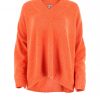 v neck sweater with long sleeves in flame colour front view