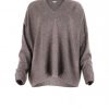 v neck sweater with long sleeves in otter colour front view