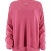 v neck sweater with long sleeves in raspberry colour front view