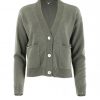 cotton cardigan with 3 buttons in silver dark olive colour long sleeves and pockets front view