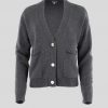 Gab-cotton-cardigan-graphite-colour-front-view - Ochre Knitwear cotton cardigan with 3 buttons in Gab graphite colour long sleeves and pockets front view