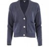 cotton cardigan with 3 buttons in navy colour long sleeves and pockets front view
