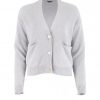 cotton cardigan with 3 buttons in silver grey colour long sleeves and pockets front view