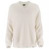 v neck sweater with long sleeves in ivory colour front view
